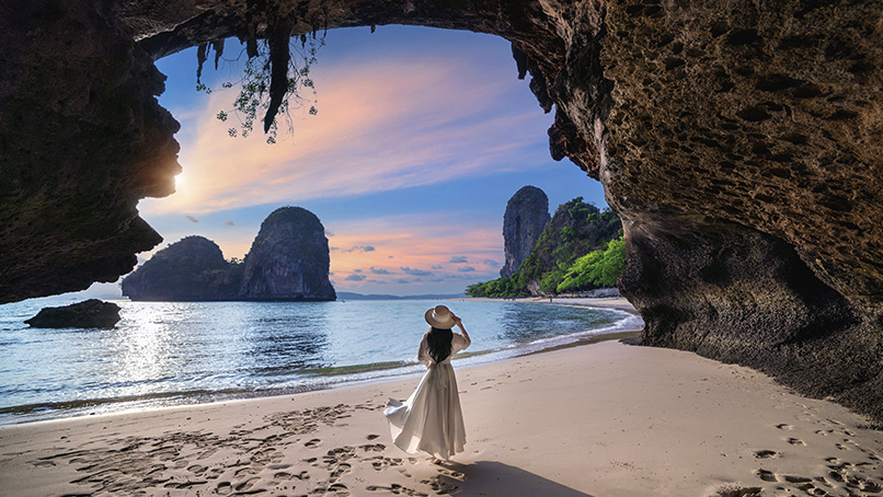 Beach cave at Railay at sunset