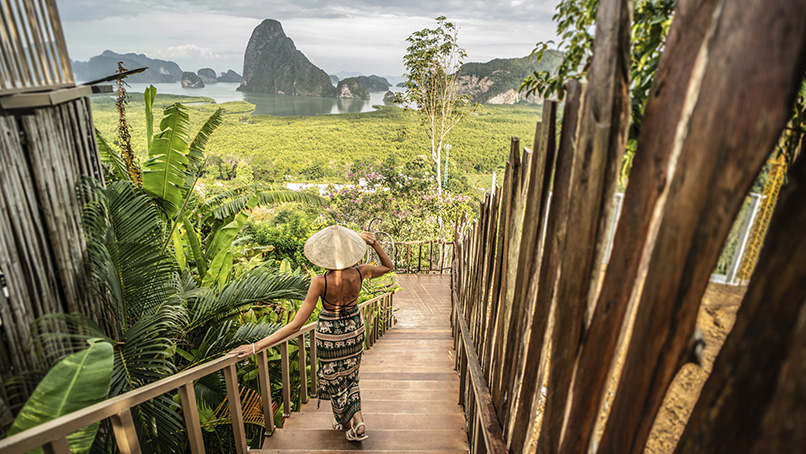 Bamboo stairway to a Phang Nga Bay viewpoint